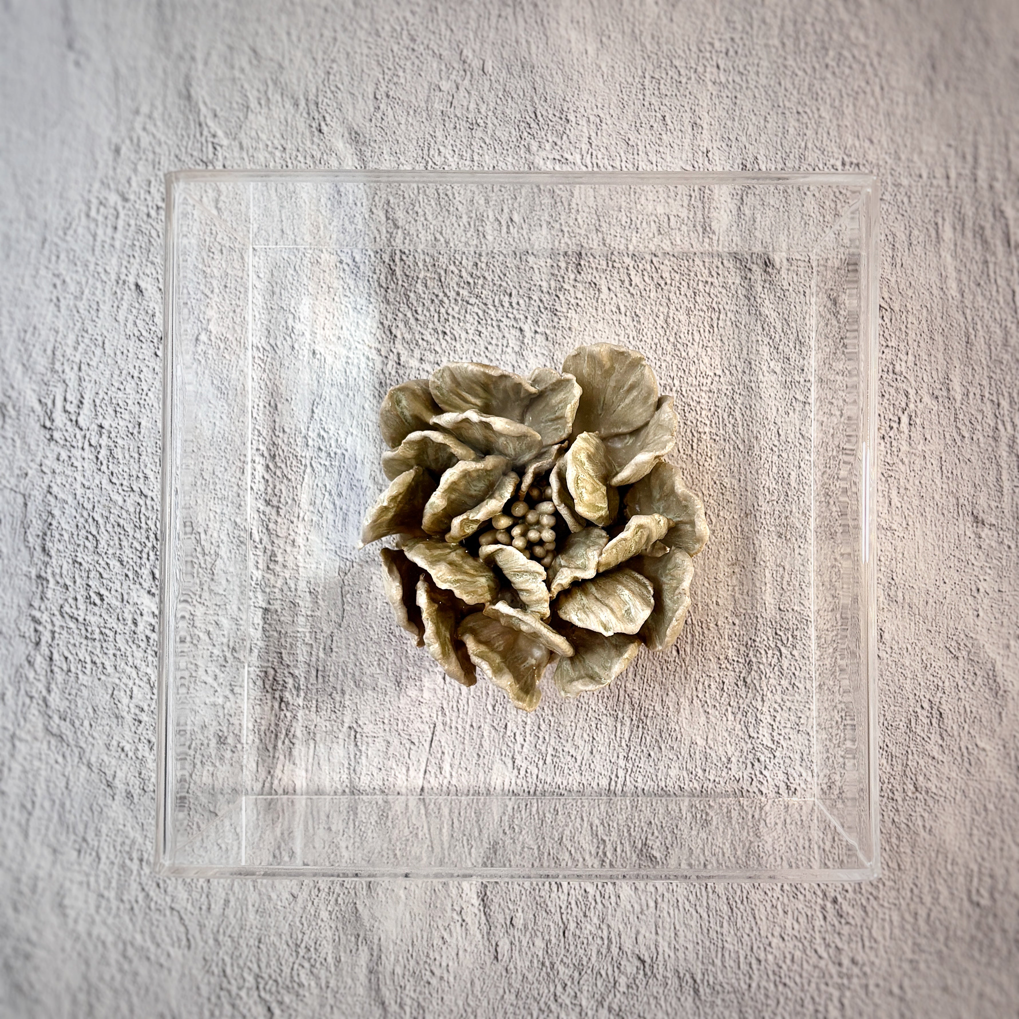 Escultura cerámica enmarcada en acrílico - Peonia