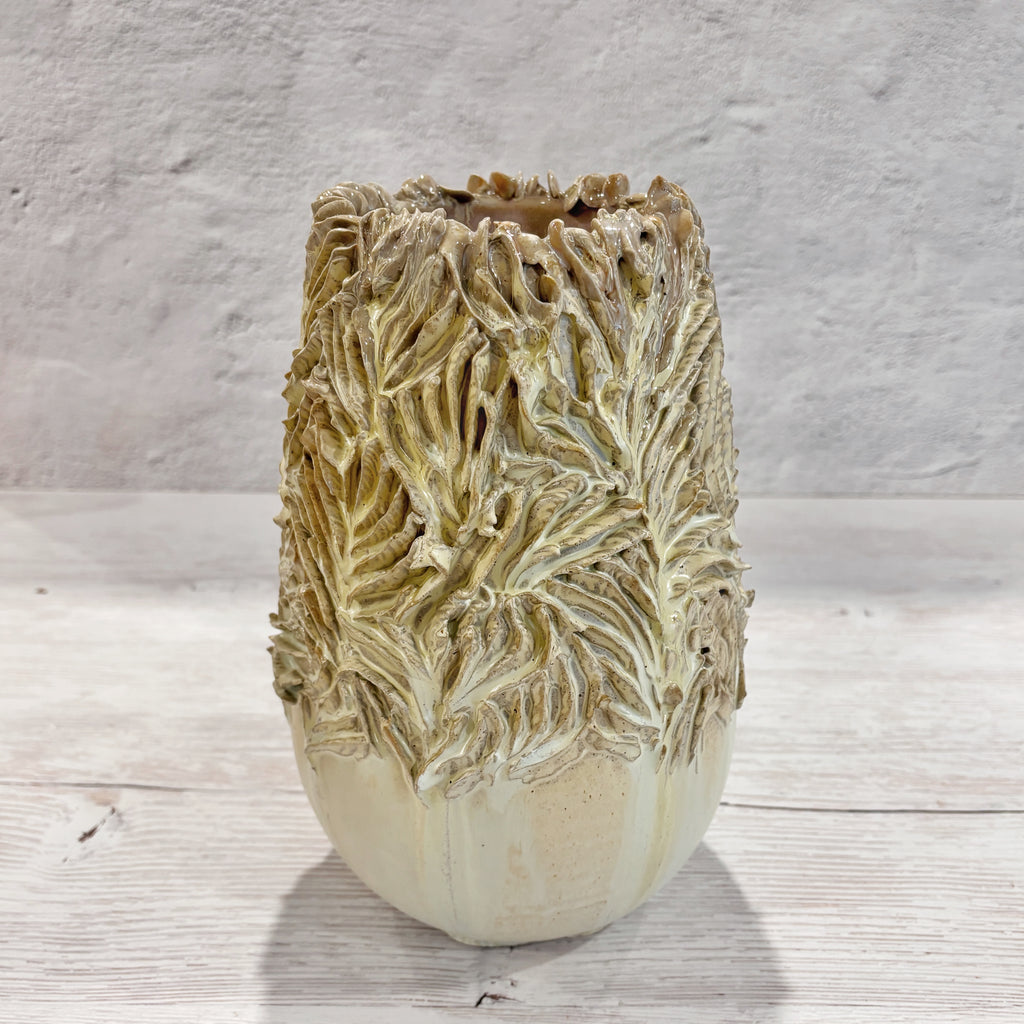 Jarrón de Ceramica en verdes y crema