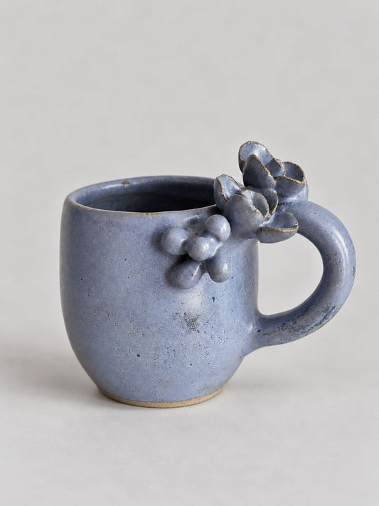 Taza de Cerámica - Asa Decorada Rosas - Azul lavanda