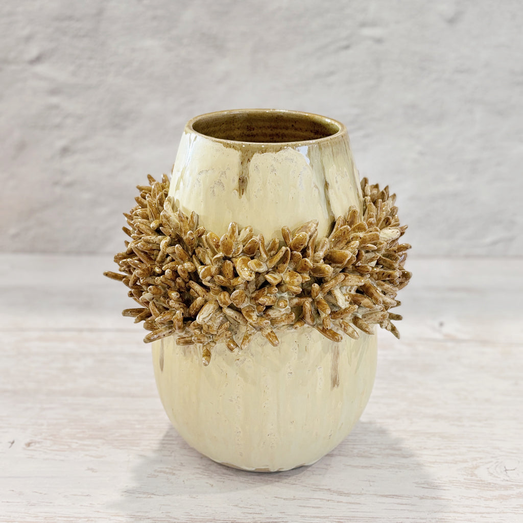 Jarrón de Ceramica Espinas, en verdes y tierra