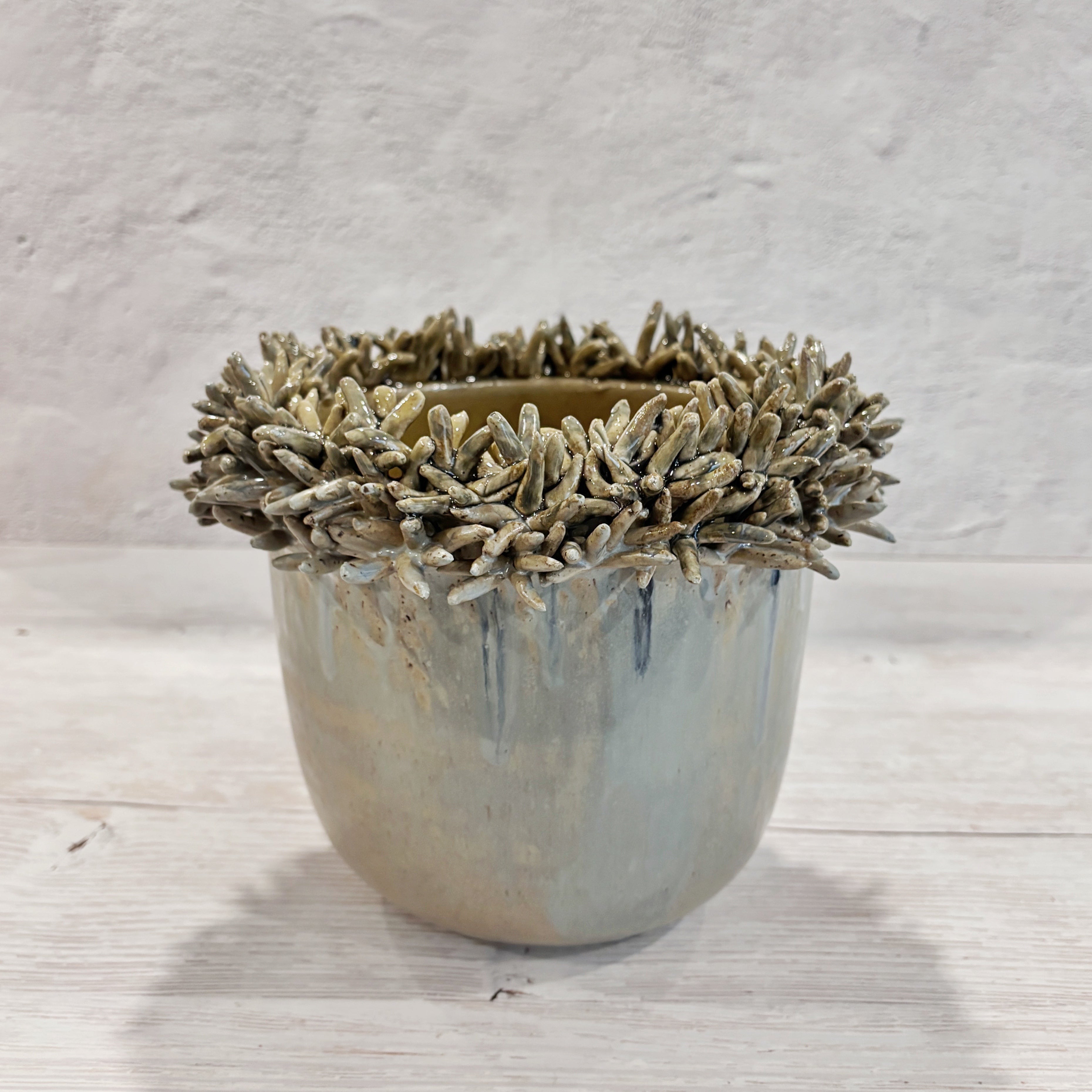 Vasija Macetero Azul y arena Suculentas