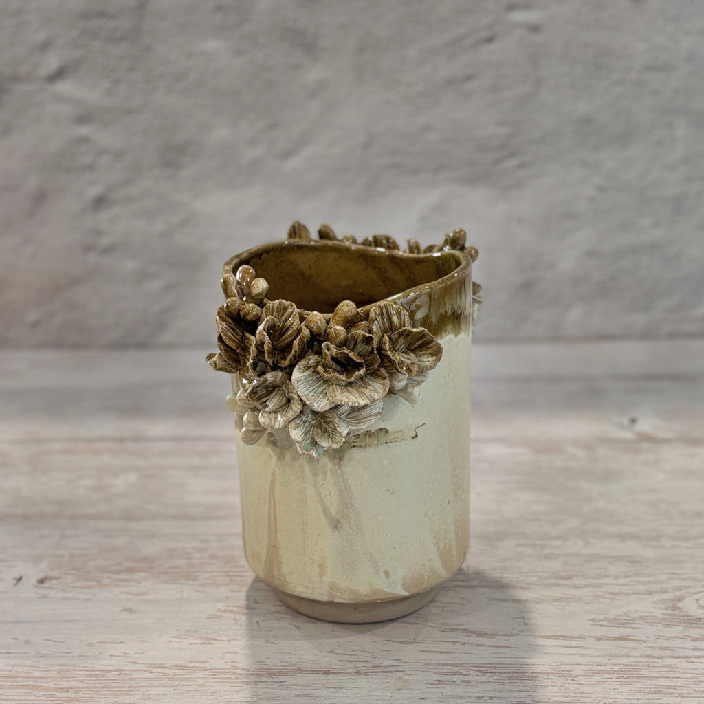 Jarrón de Ceramica Flores  verdes