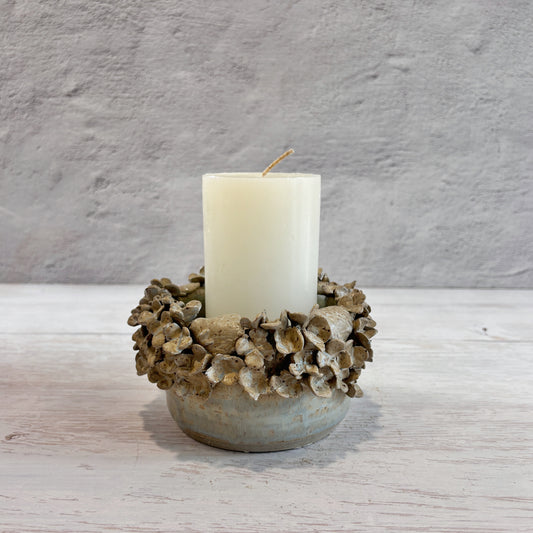Porta Vela en arena - hortensias y hojas