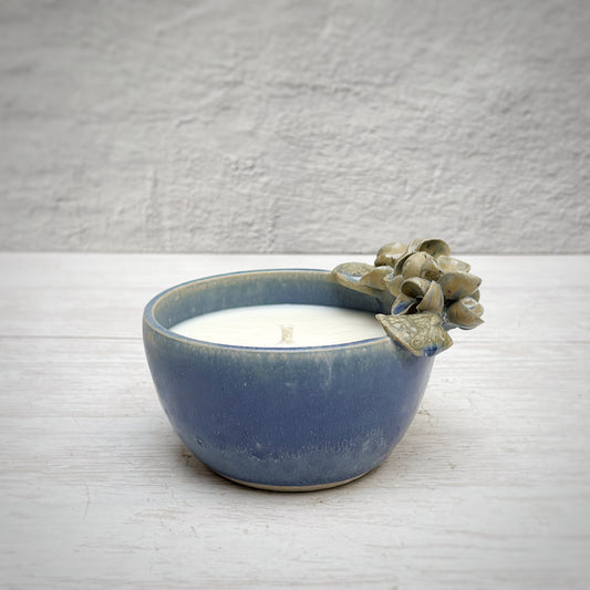 Velas aromáticas en bowl de Cerámica -Hortensias azul