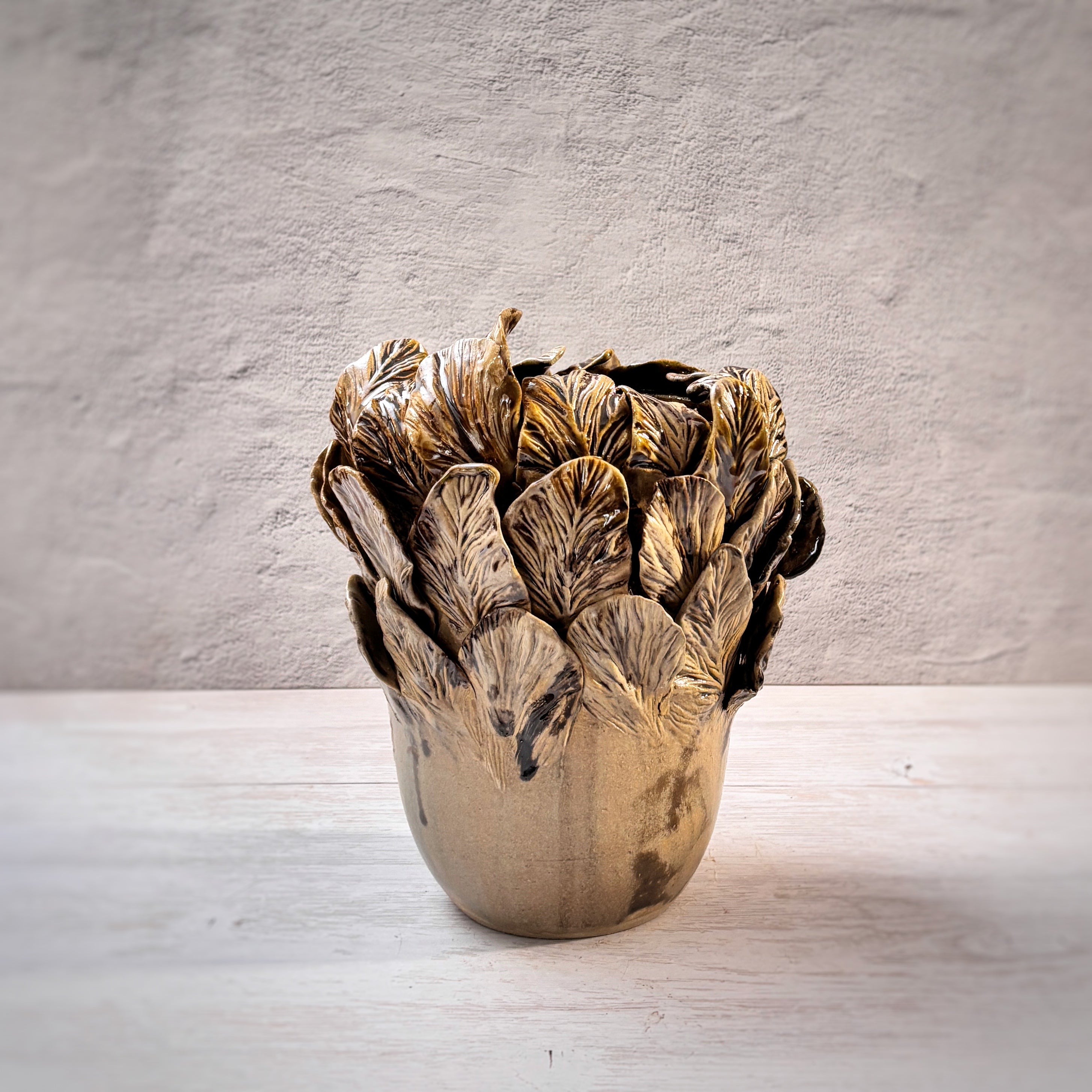 Jarrón de cerámica Hojas en verde