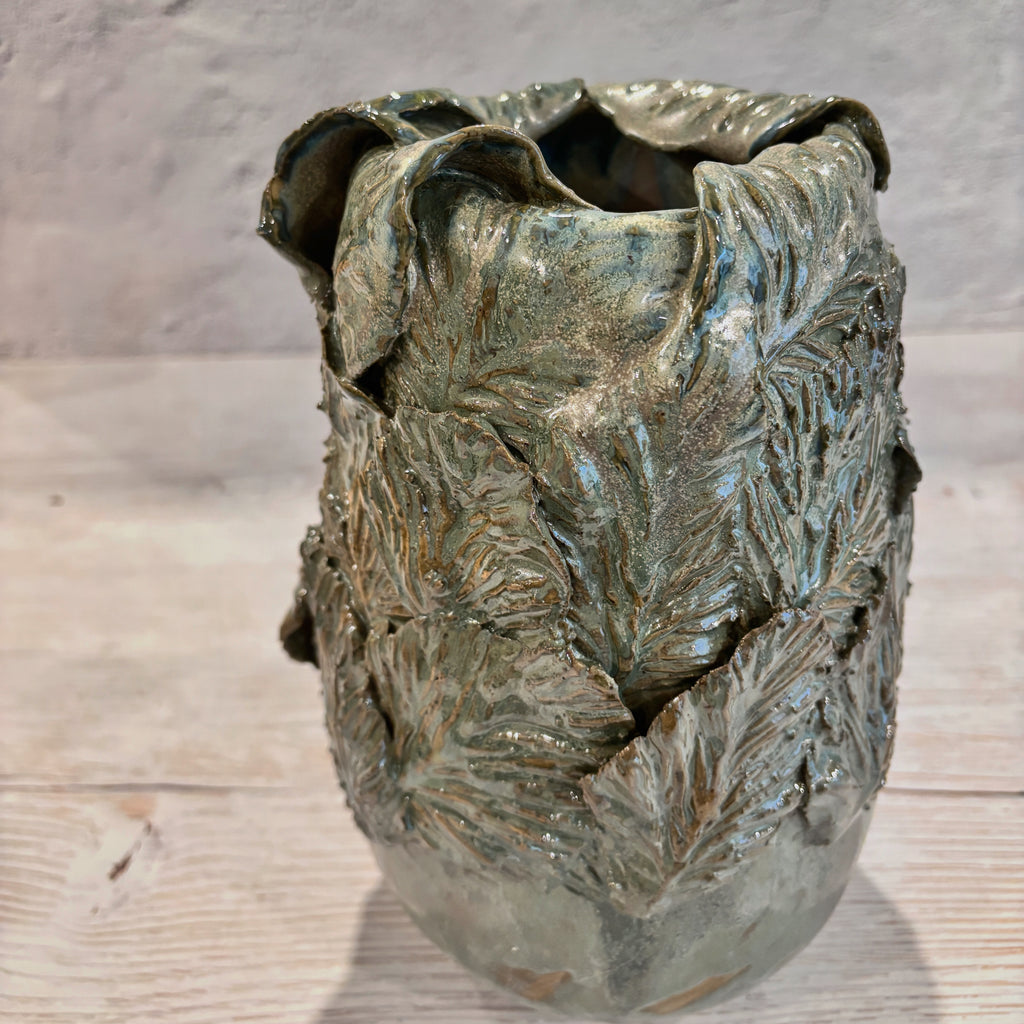 Jarrón de Ceramica Hojas verdes