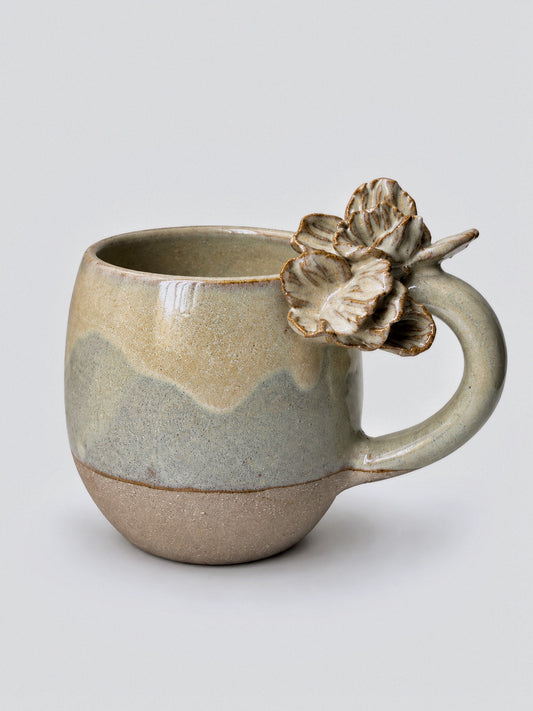 Taza de Cerámica - Asa Decorada Flores arena