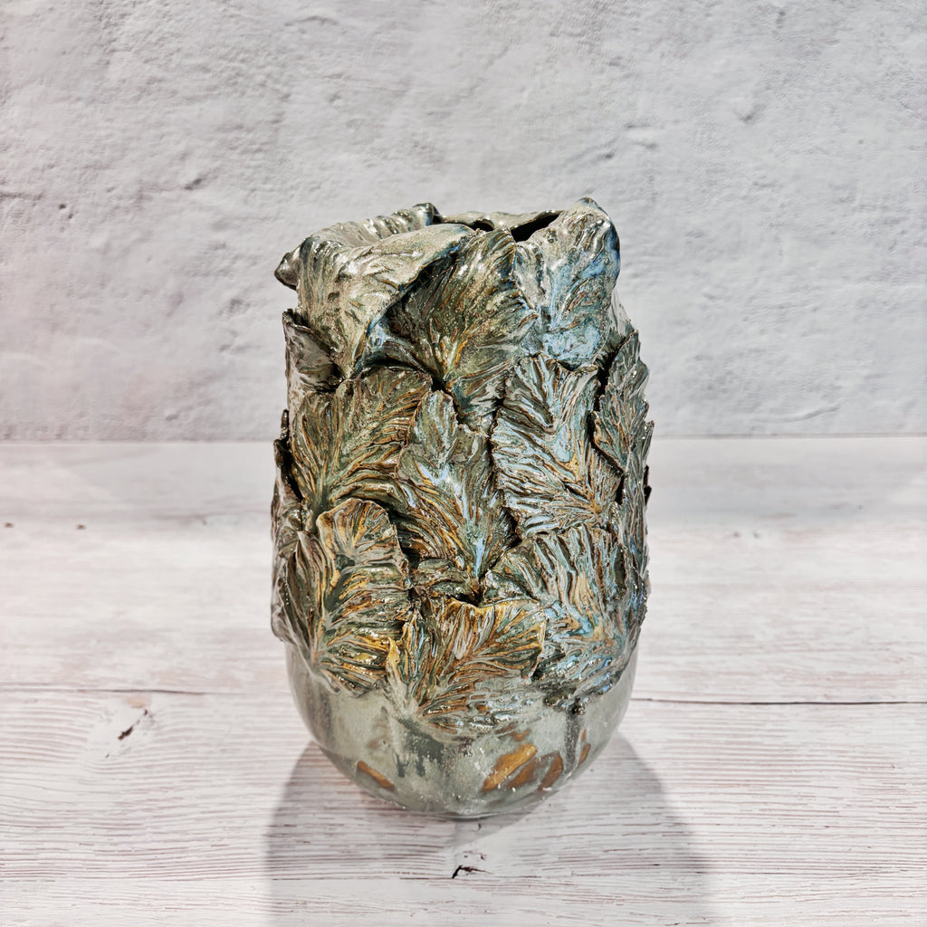 Jarrón de Ceramica Hojas verdes