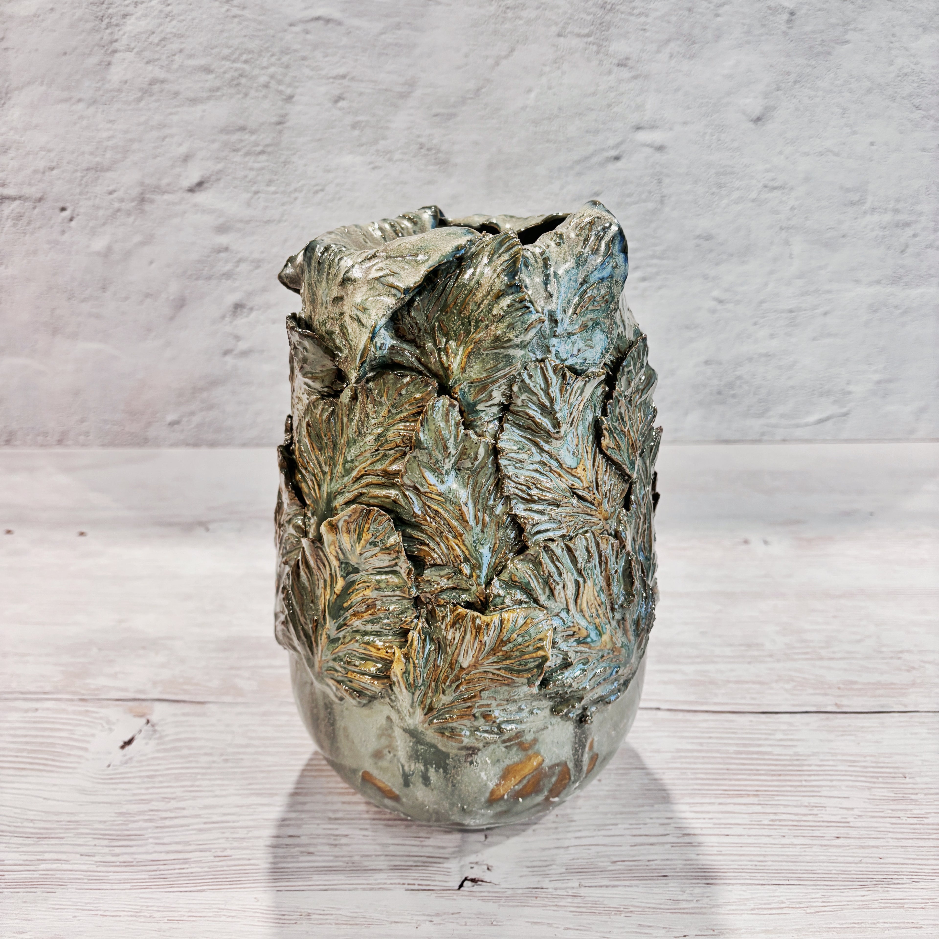 Jarrón de Ceramica Hojas verdes