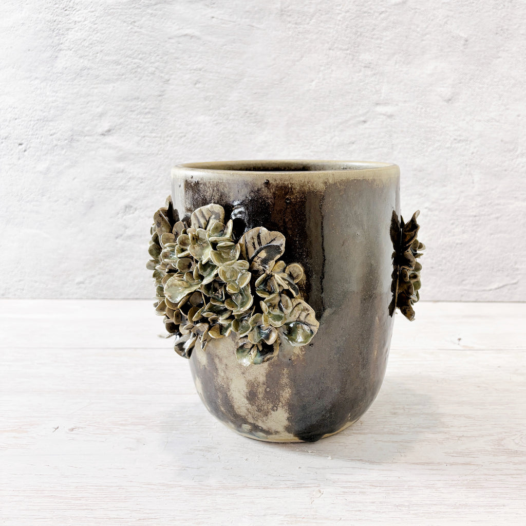 Jarrón de cerámica flores oro viejo - doble frente