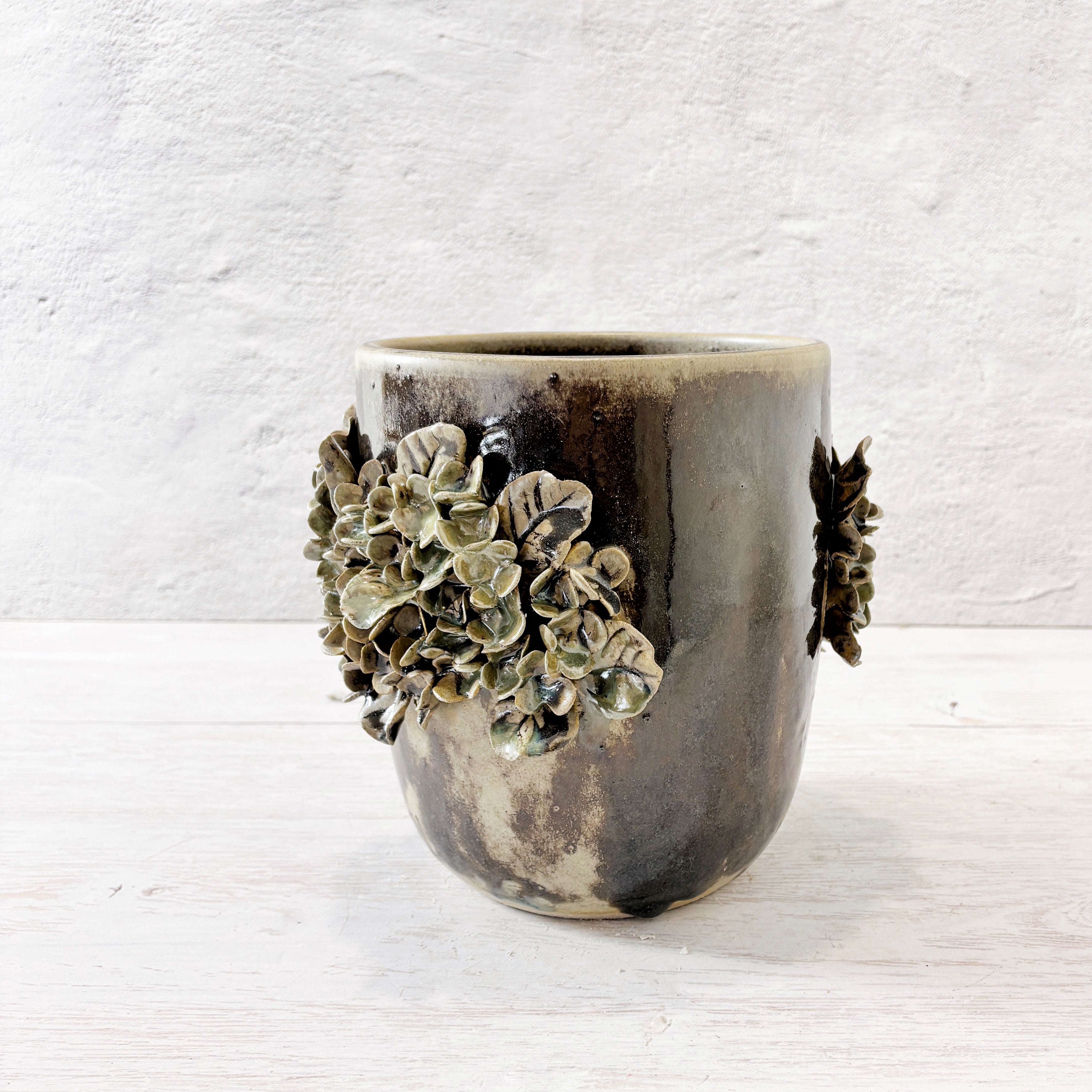 Jarrón de cerámica flores oro viejo - doble frente