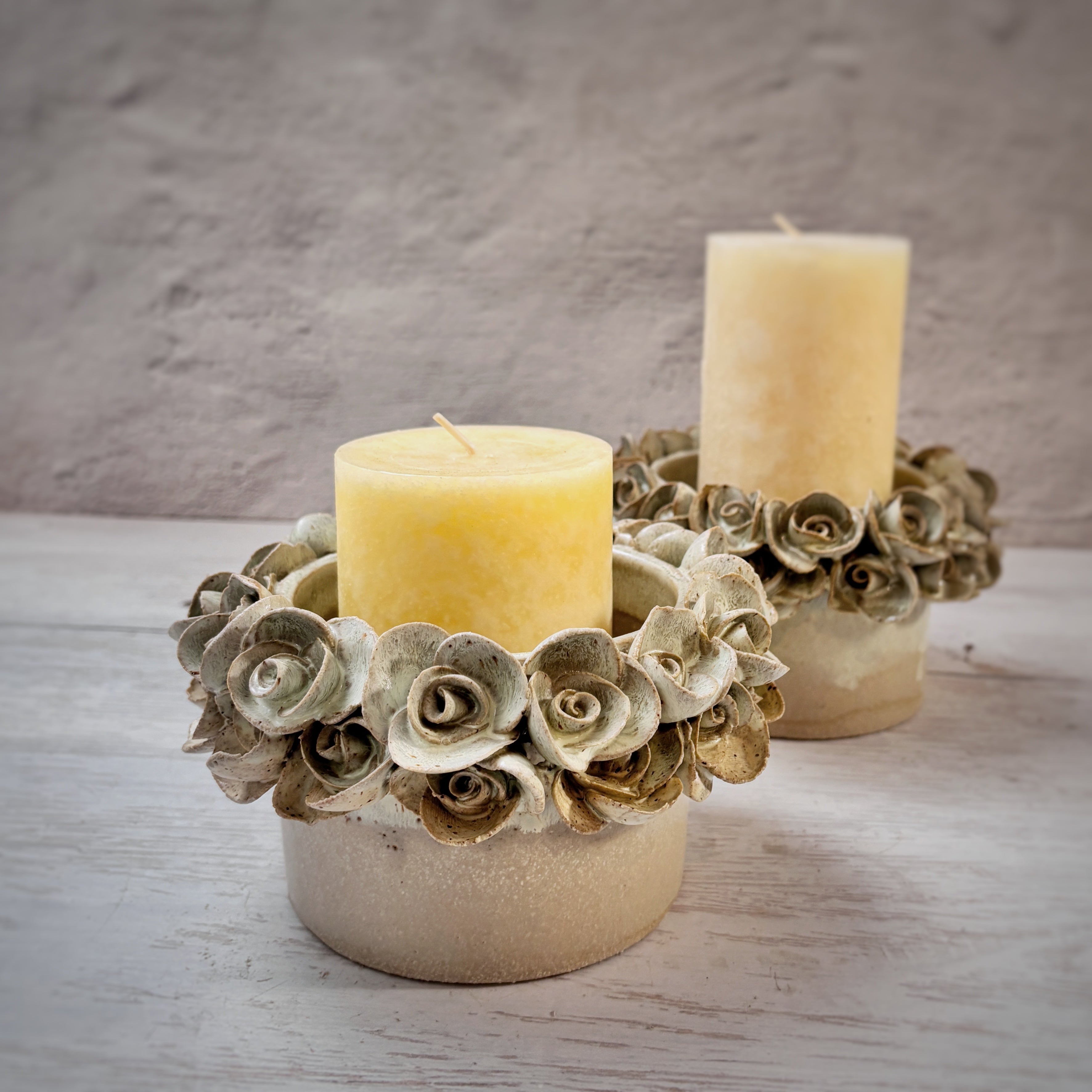 Porta velas - cerámica - rosas