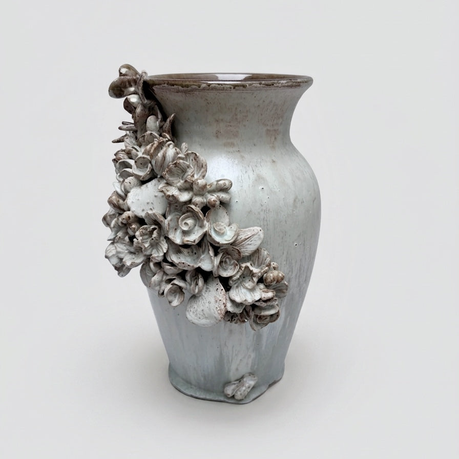 Jarrón Floral Escultórico Verde Agua