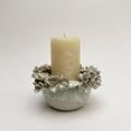 Porta velas - cerámica - Hortensias verde y blanco