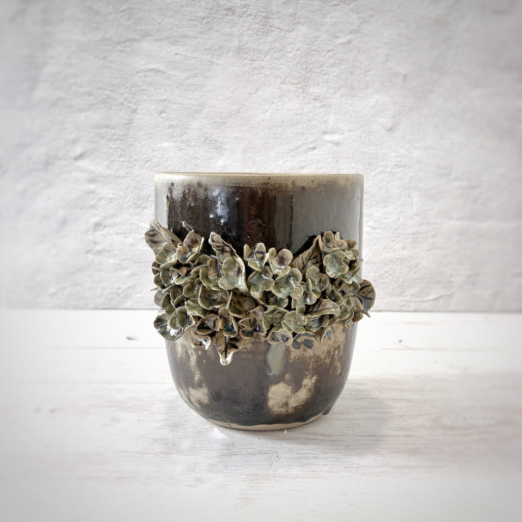 Jarrón de cerámica flores oro viejo - doble frente