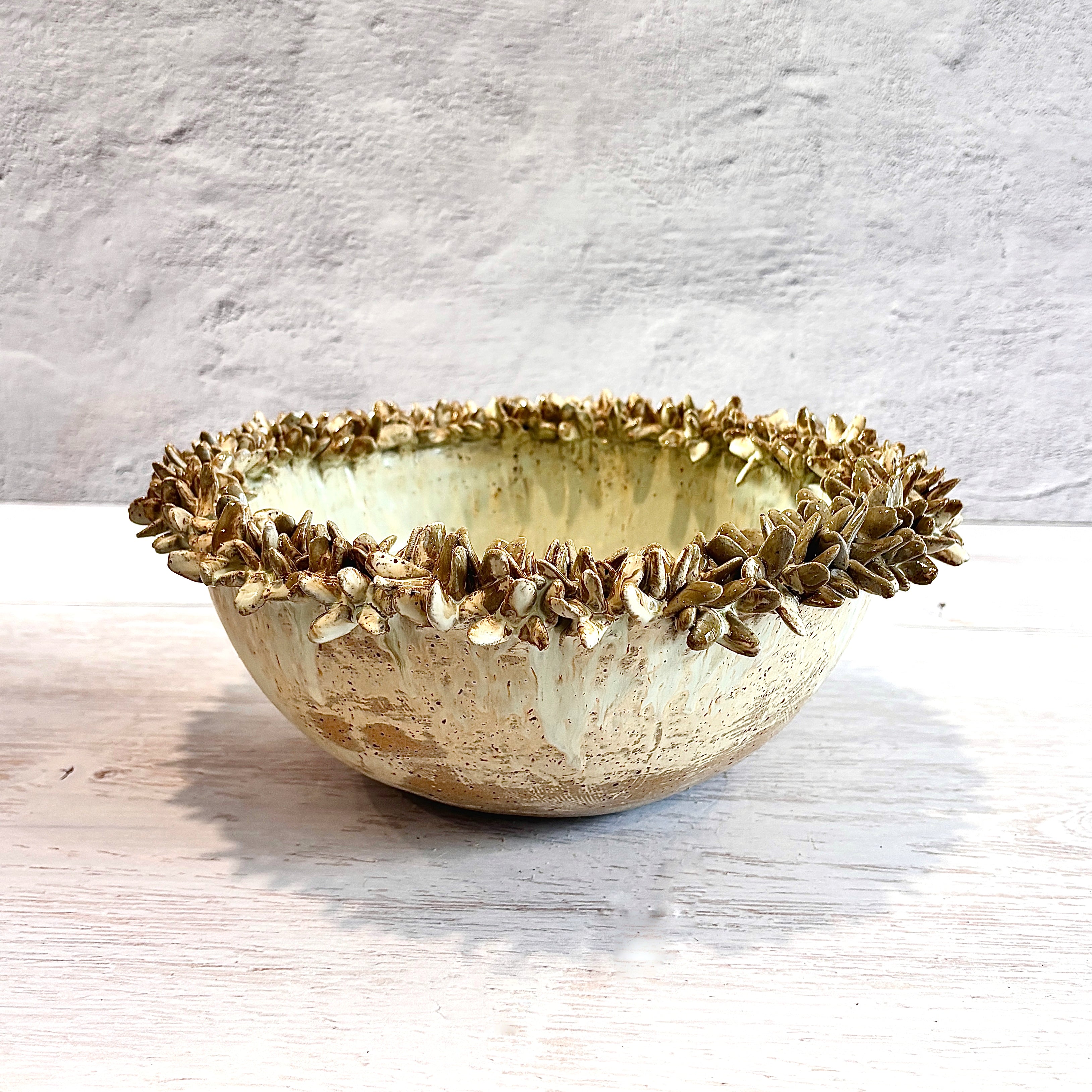 Bowl orgánico con bordes de suculentas - en verdes y arena