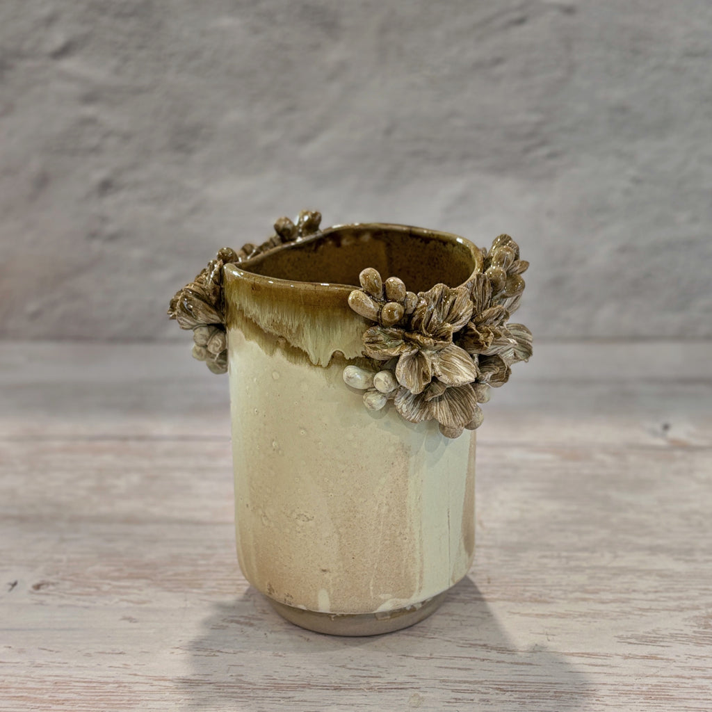 Jarrón de Ceramica Flores  verdes