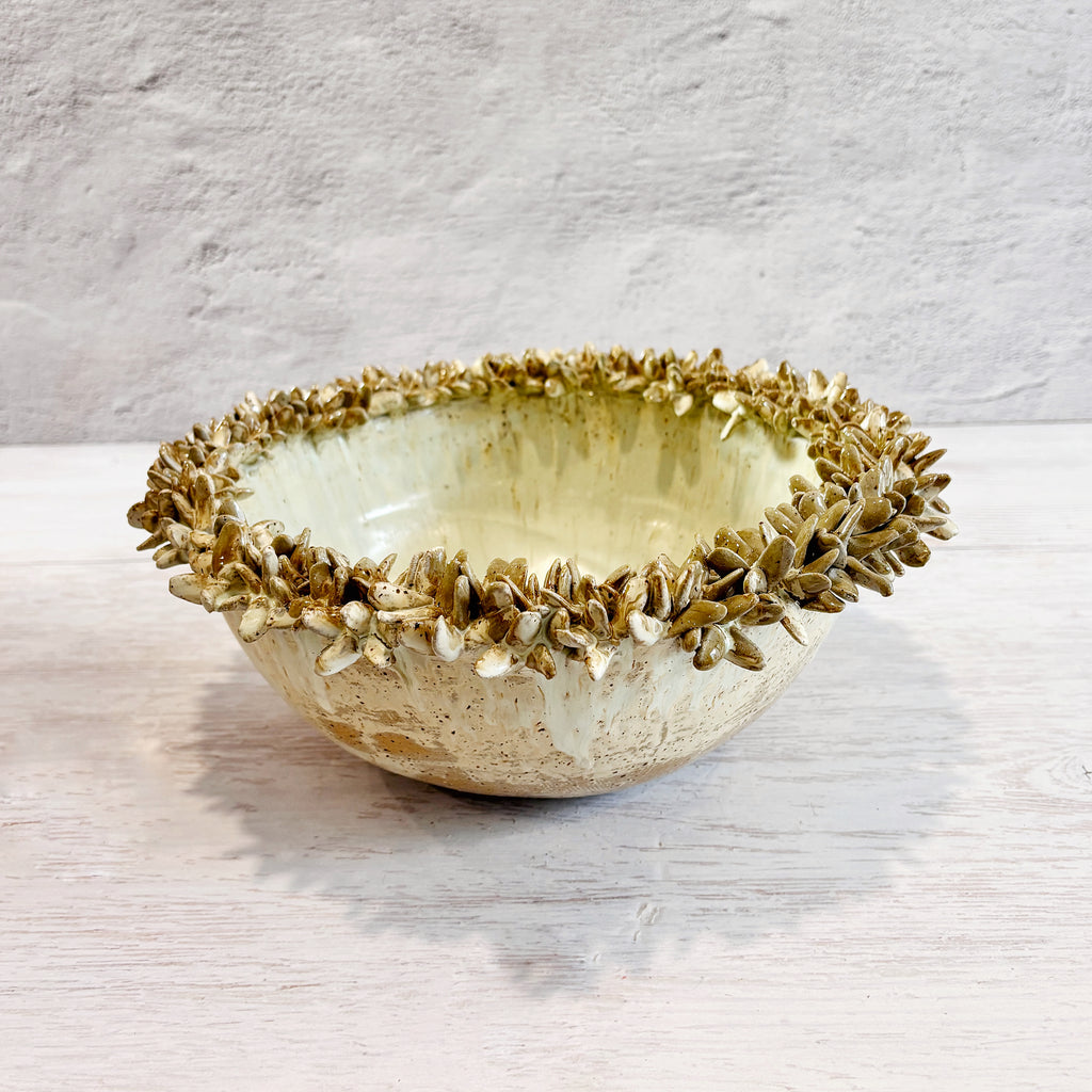 Bowl orgánico con bordes de suculentas - en verdes y arena