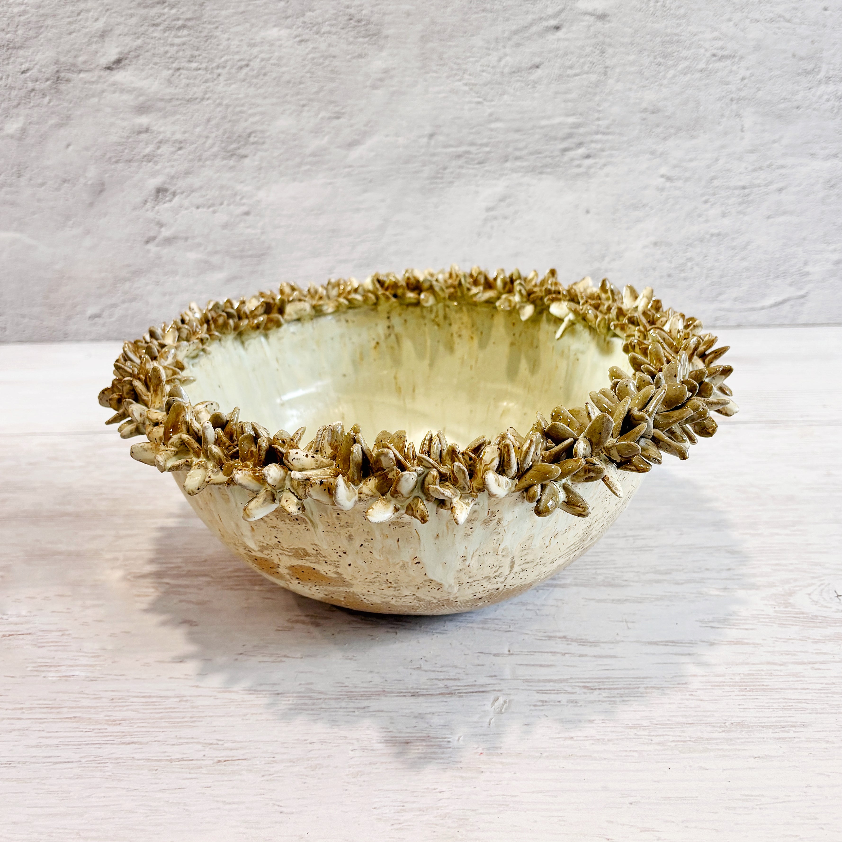 Bowl orgánico con bordes de suculentas - en verdes y arena