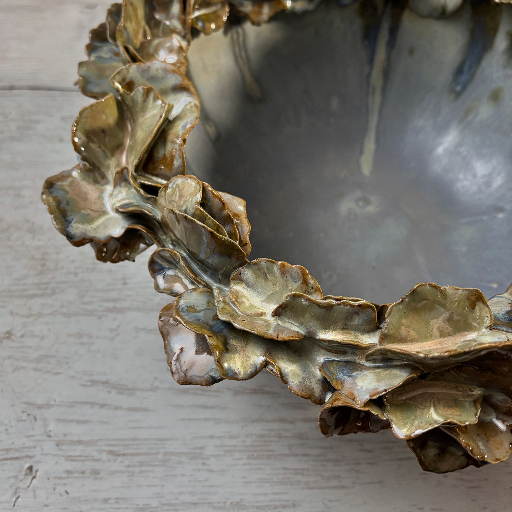 Bowl orgánico Hojas - en celeste y arena - G -