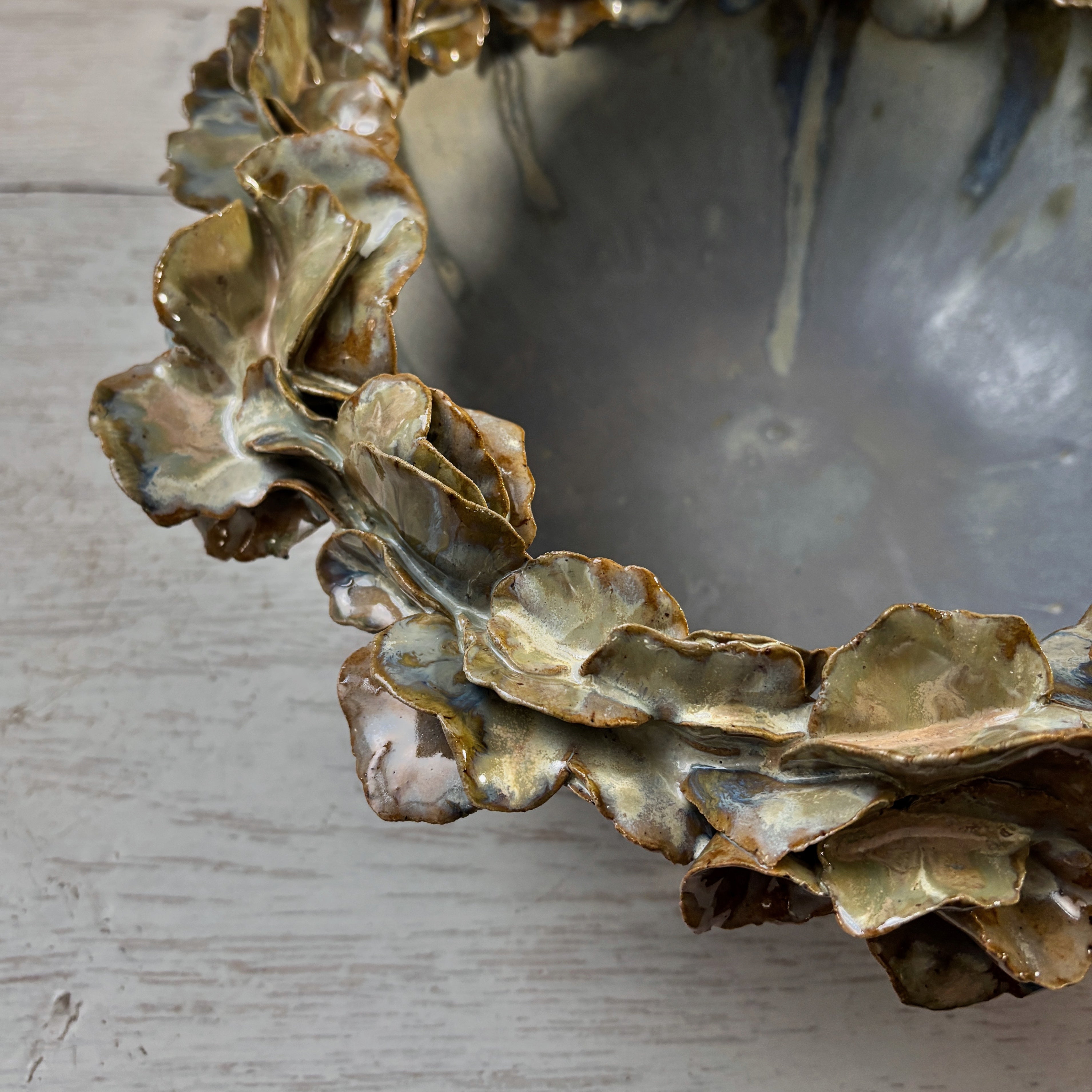 Bowl orgánico Hojas - en celeste y arena - G -