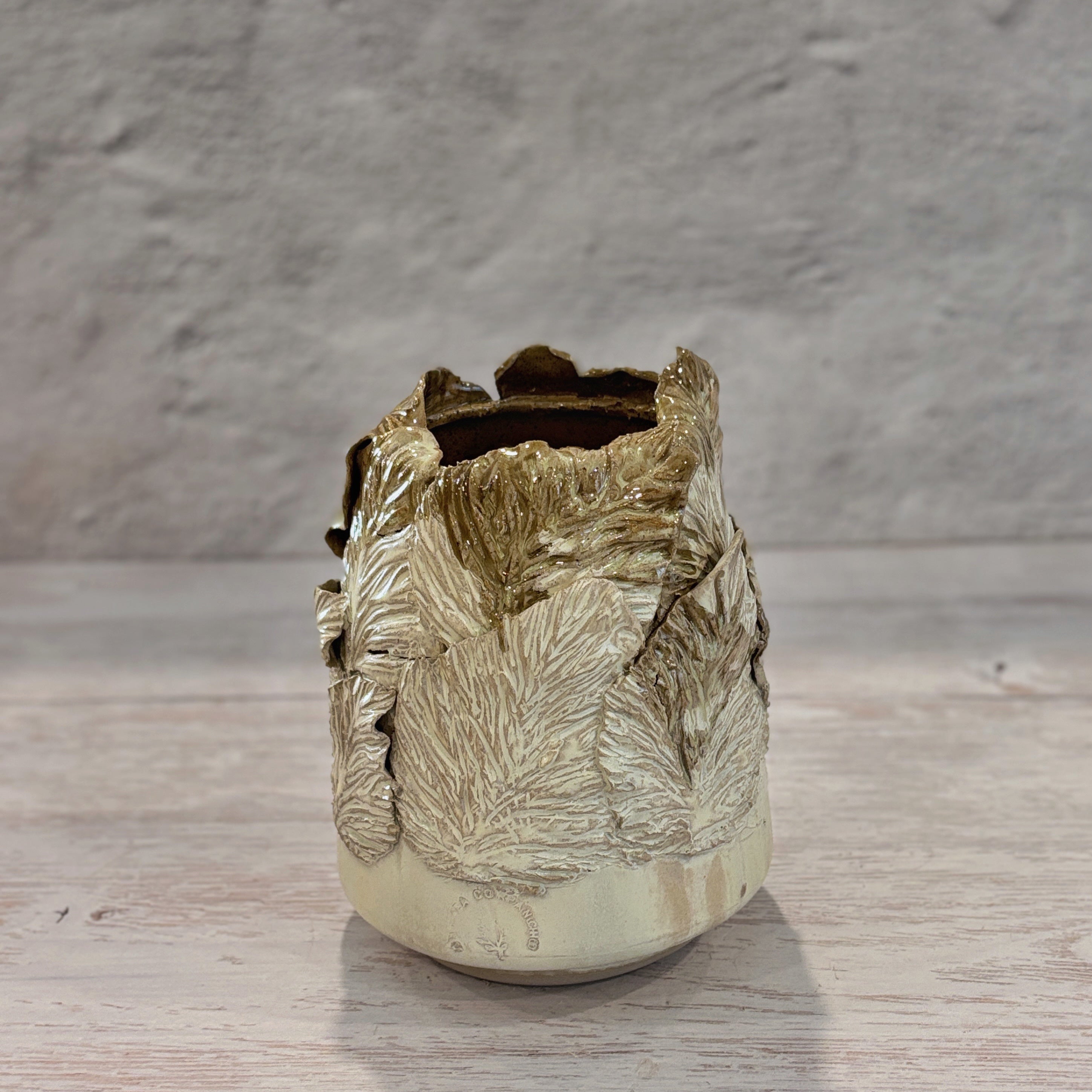 Jarrón de Ceramica Hojas verdes